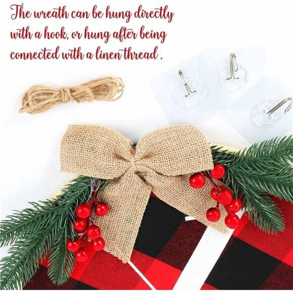 Joy Sign Christmas Wreath for Front Door, Buffalo Plaid Christmas Decorations - Picture 5 of 6